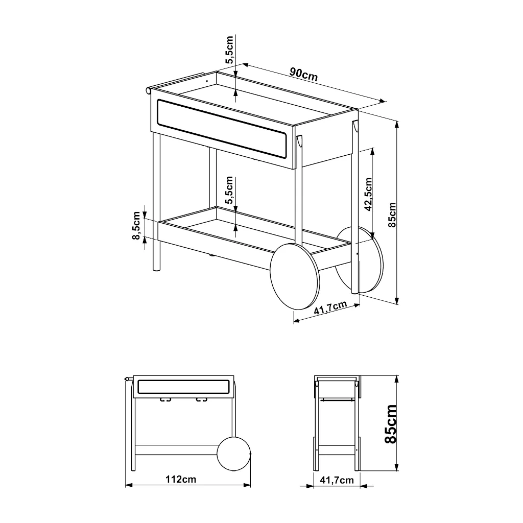 Carrinho Oslo Pés Em Madeira