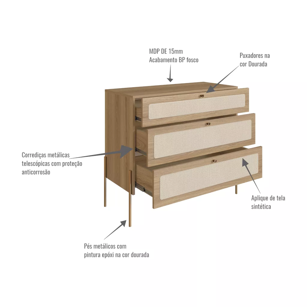 Cômoda Oslo Pés Em Aço