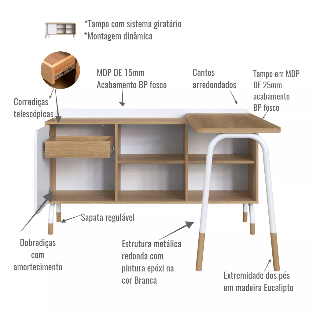 Conjunto Flexus Mesa Giratória e Balcão