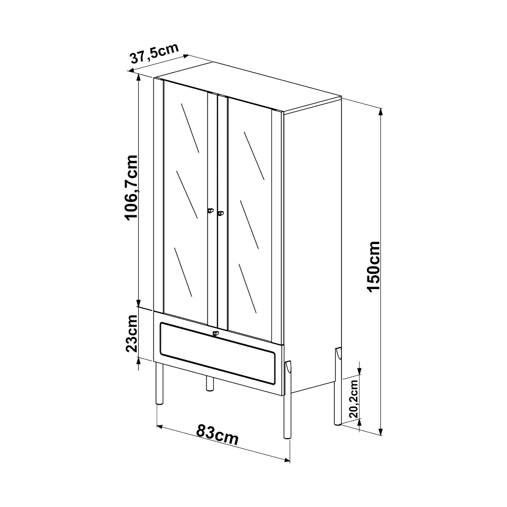Cristaleira Oslo Pés Em Madeira