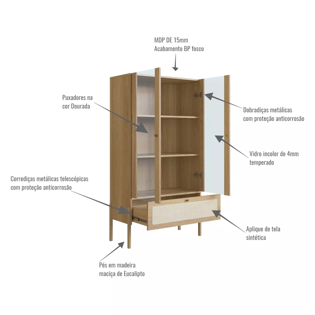 Cristaleira Oslo Pés Em Madeira