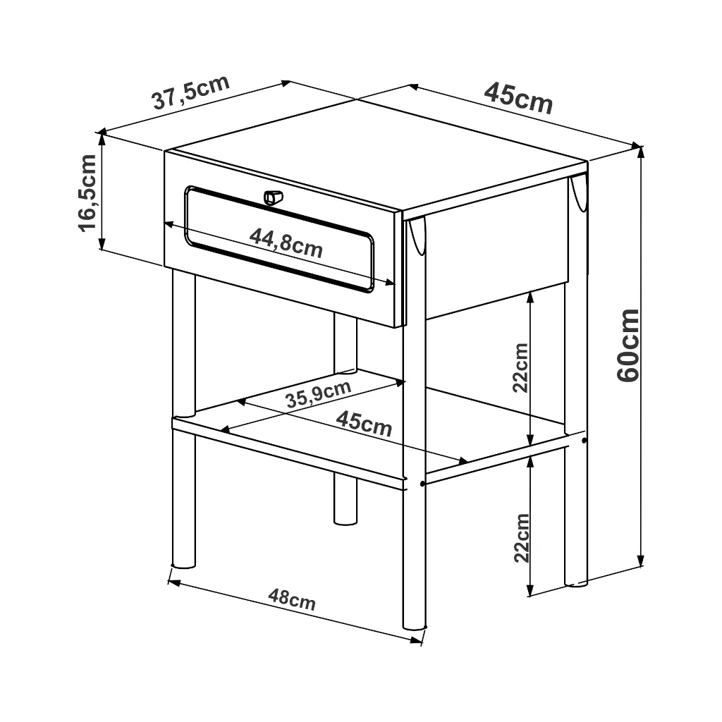 Mesa de Cabeceira Oslo Com 1 Gaveta Pés Em Madeira