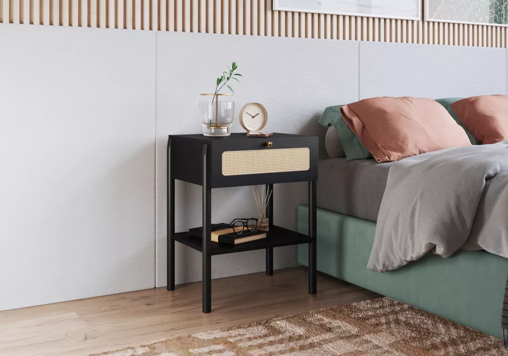 Mesa de Cabeceira Oslo Com 1 Gaveta Pés Em Madeira