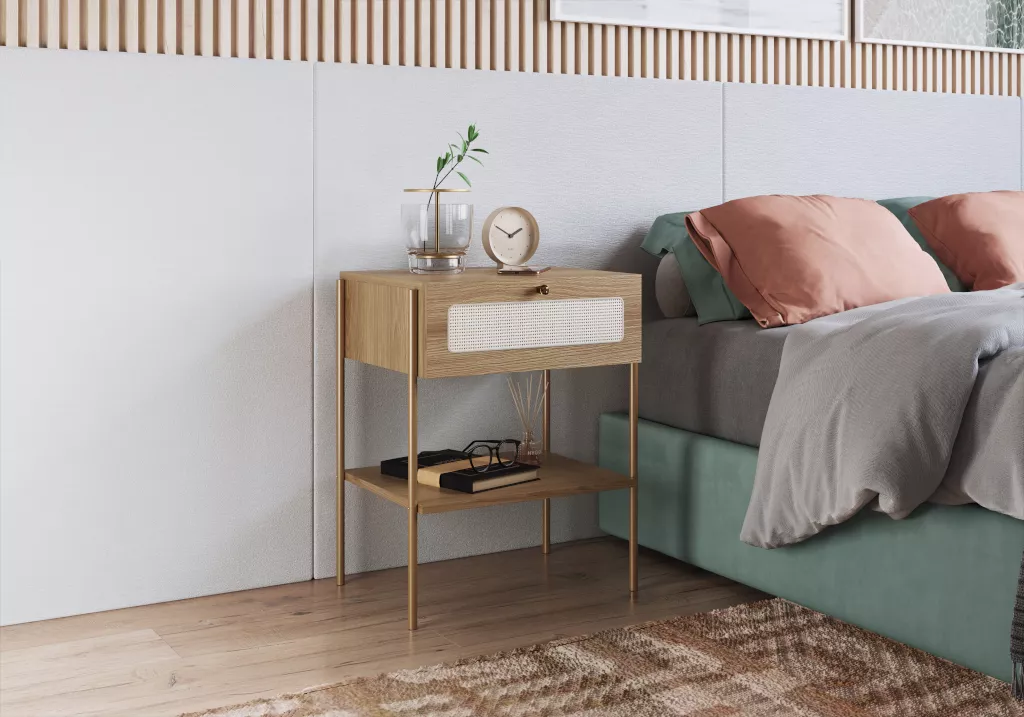 Mesa de Cabeceira Oslo Com 1 Gaveta Pés Em Aço