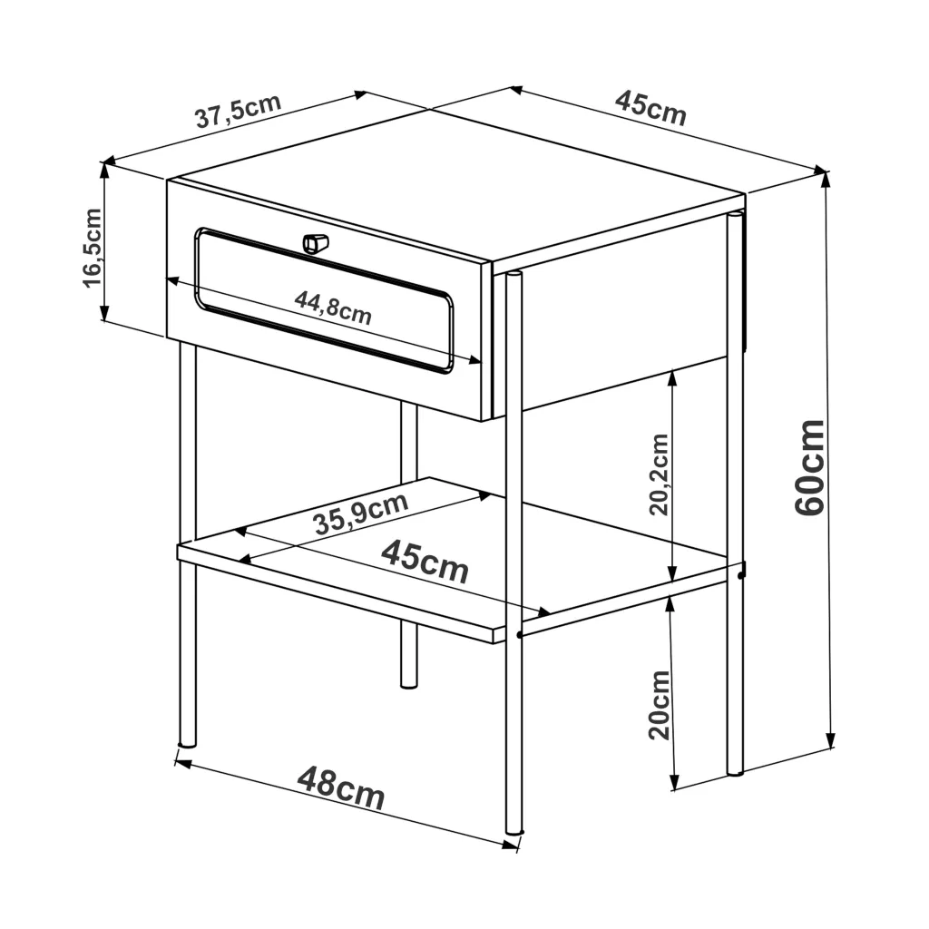 Mesa de Cabeceira Oslo Com 1 Gaveta Pés Em Aço