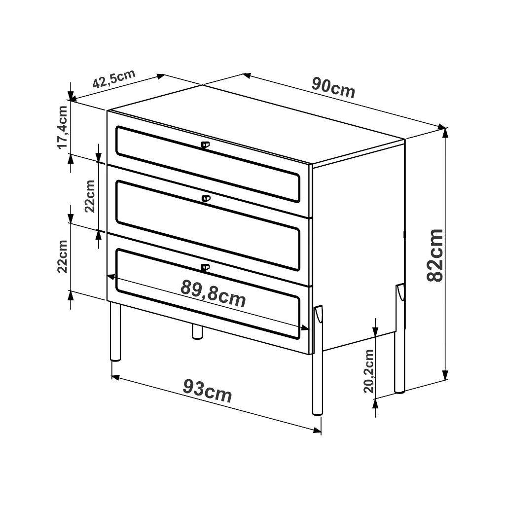 Cômoda Oslo Pés Em Madeira 
