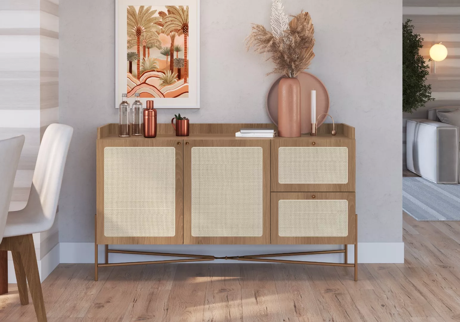 Balcão Buffet Oslo 139cm Pés Em Aço