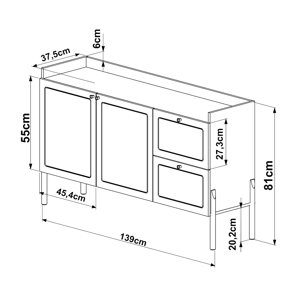 Balcão Buffet Oslo 139cm Pés Em Madeira