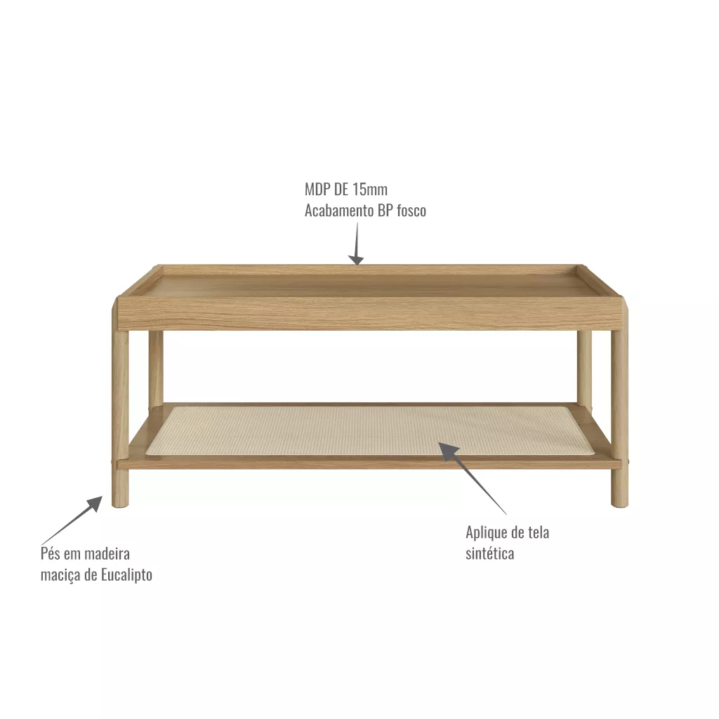 Mesa de Centro Oslo Pés em Madeira 
