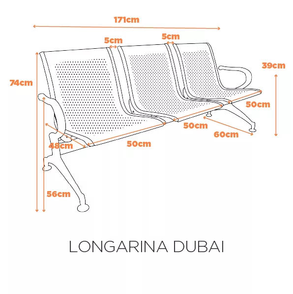 Longarina Dubai 3 Lugares Com Estofado