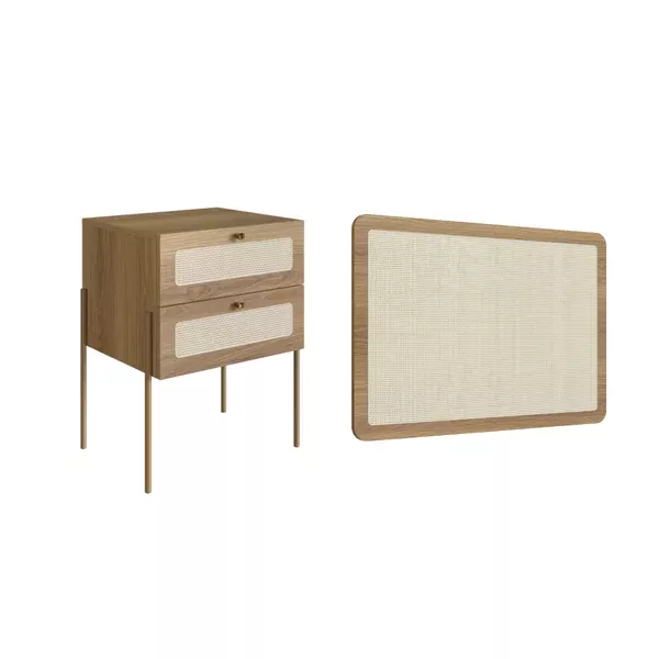 Conjunto Oslo Cabeceira Solteiro + Mesa De Cabeceira Com 2 Gavetas